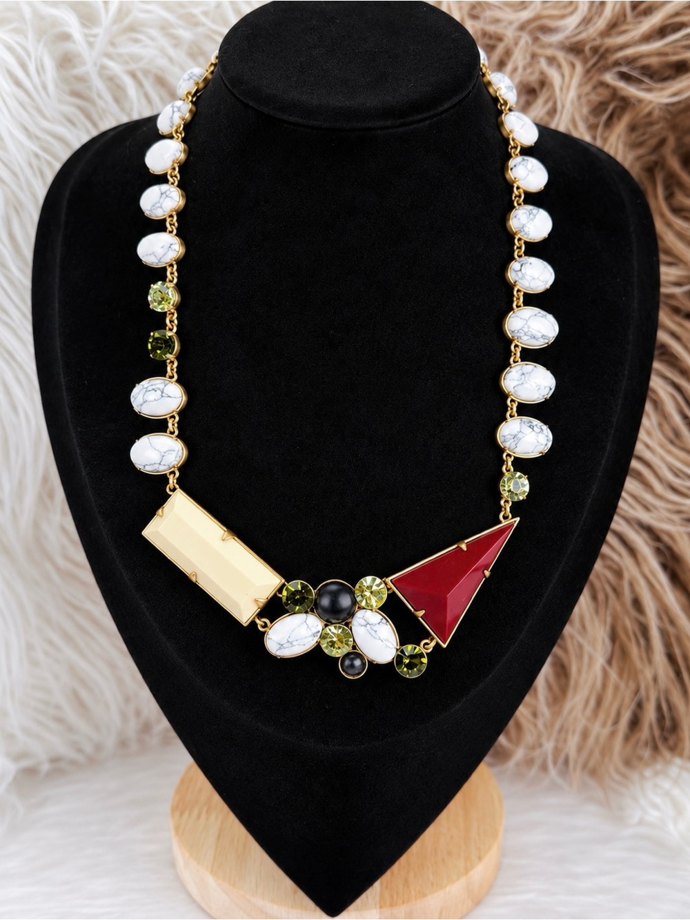 Vintage art deco goldtone multicolored statement necklace